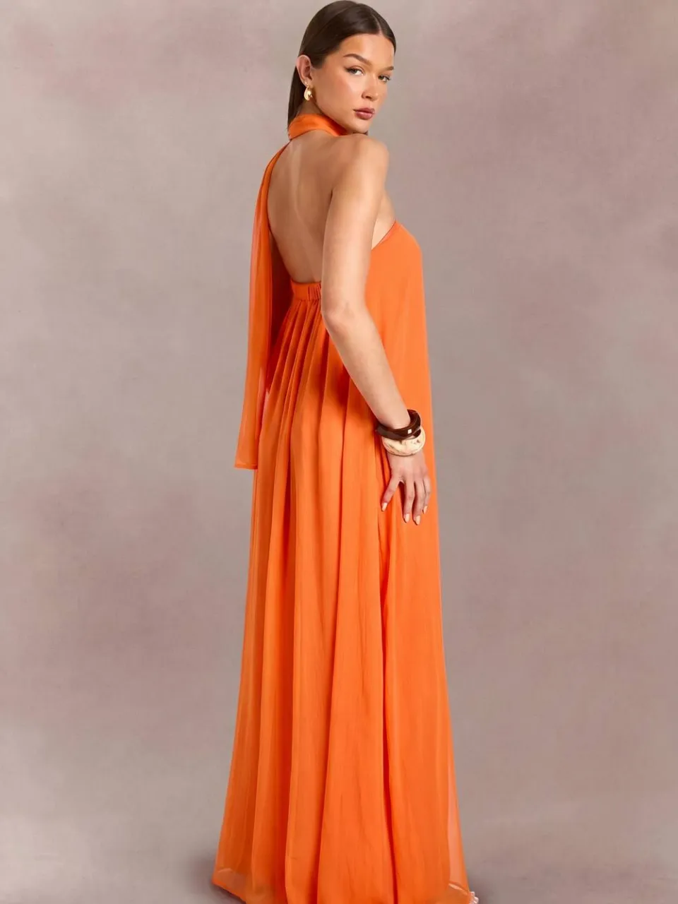 boohoo Dames Maxi-jurk Met Sjaalachtig Detail En Trapeze-model Tot Op De Grond oranje, foto 2