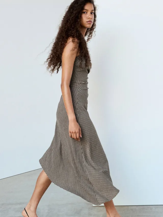 Mango geruite midi jurk - bruin