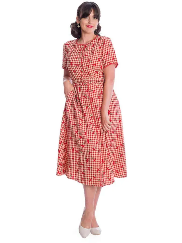 Banned CHERRY AMORE Flare jurk - S - Rood