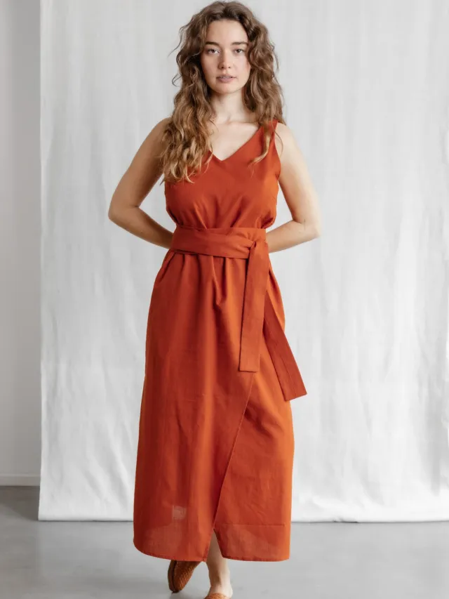 Jyoti - Fair Works dames vegan Jurk Agnila Terracotta Donkeroranje