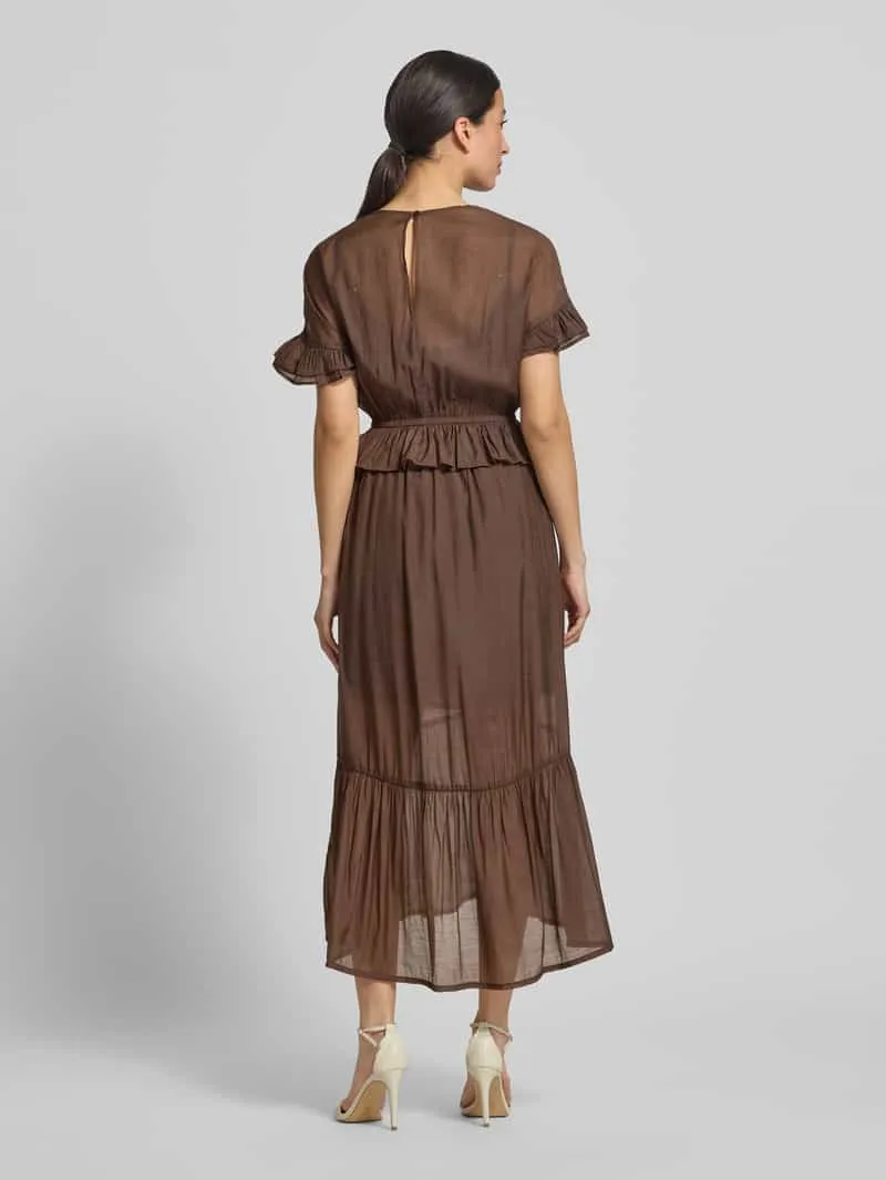 MbyM Maxi-jurk van viscosemix in laagjeslook model 'Gunnvor' middenbruin, foto 3