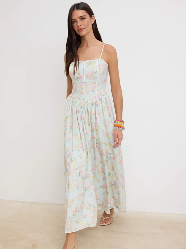 Trendyol TRENDYOLMİLLA Dames Meerkleurig Bloemen Maxi Mouwloos Skater Jurken Veelkleurig