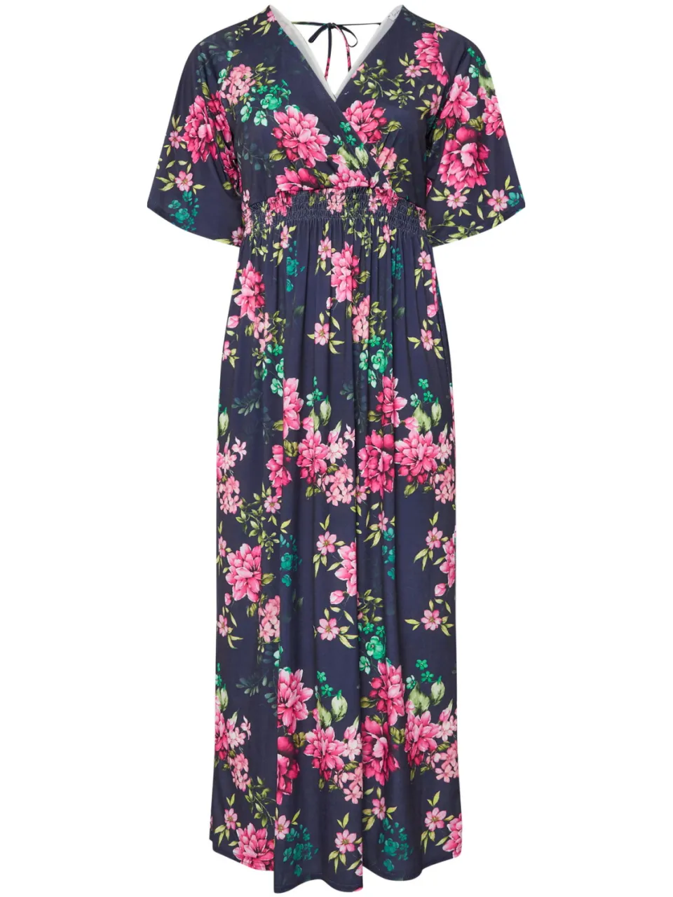 Yours London Maxijurk Met Bloemenmotief, Elastische Taille En Engelmouwen In Donkerblauw blauw, foto 5