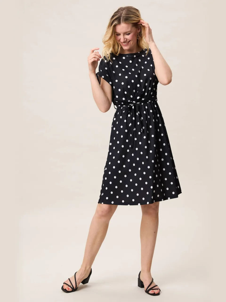 Miss Etam zomerjurk met stippen zwart Zwart Wit