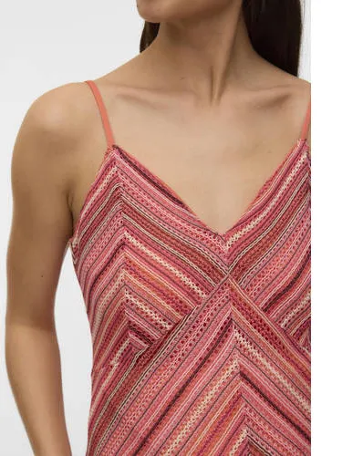 Vero Moda gestreepte gehaakte zwangerschapsmaxijurk koraalrood, foto 7