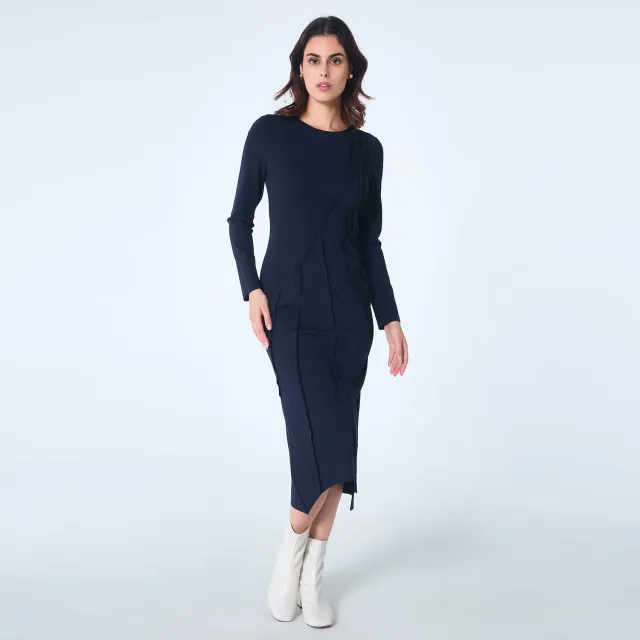 S&J Weekends Jurk met asymmetrische structuurlijnen Blauw