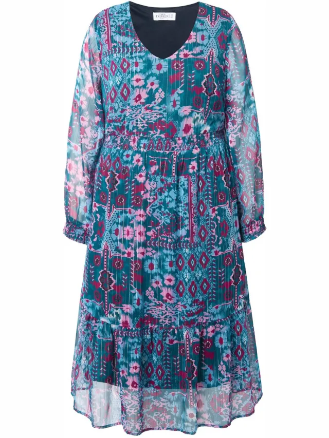 Studio Untold Dames - Midi-jurk A-lijn dubbellaags bloemenprint zoomvolant - Braambes - Maat 50+