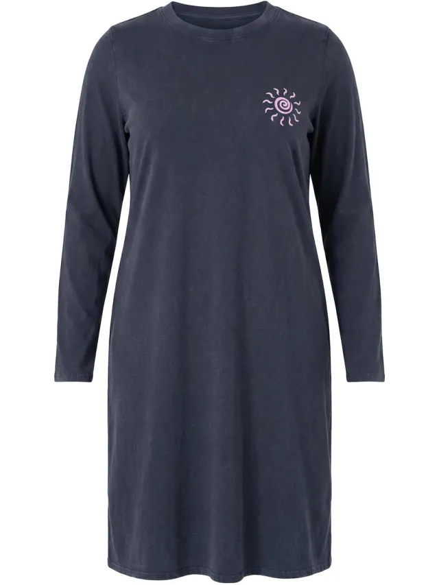 Studio Untold Dames - Jersey jurk A-lijn midi-lengte Sun-borduursel - Antraciet melange - Maat 50+