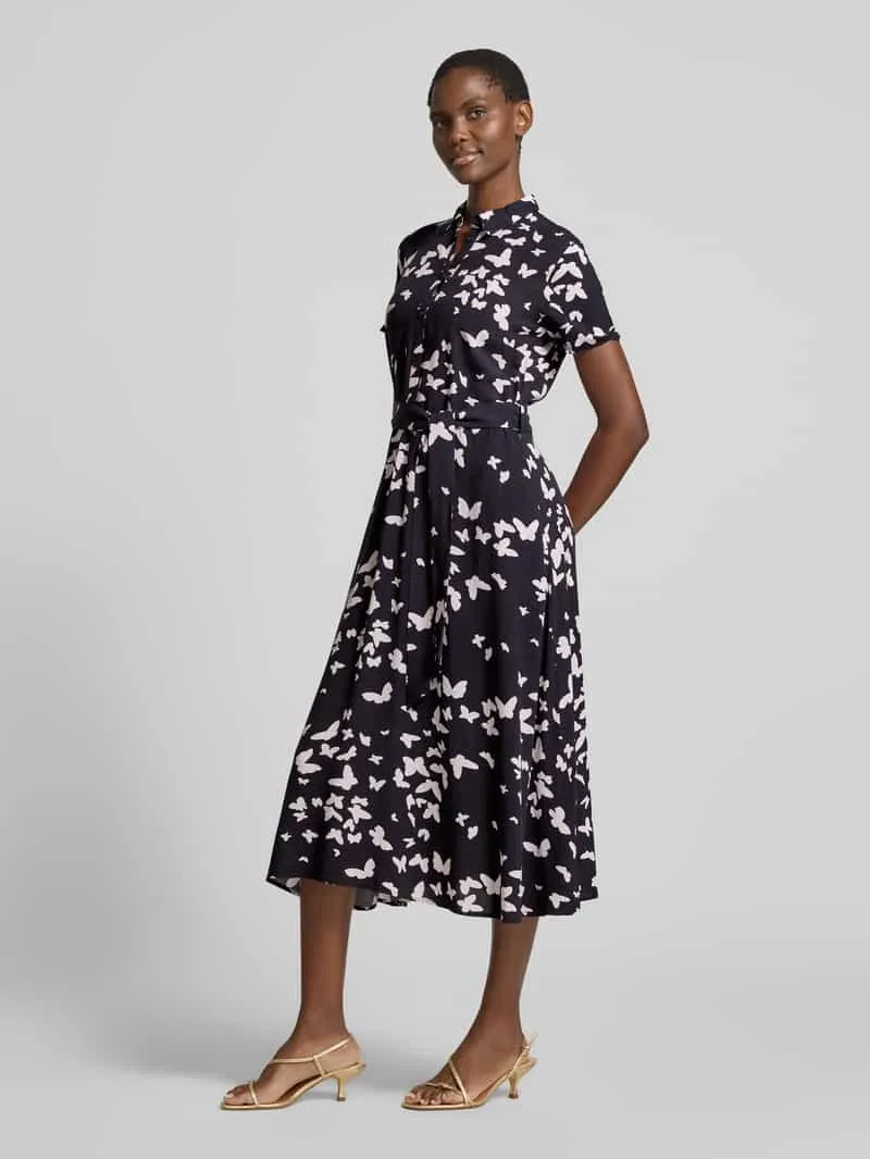Christian Berg Woman Selection Overhemdjurk in all-over look met strikceintuur marineblauw, foto 2