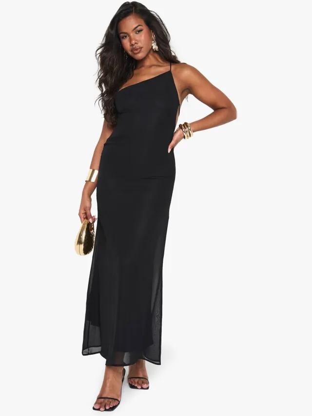 boohoo Dames Asymmetrische Column Maxi-jurk Zwart