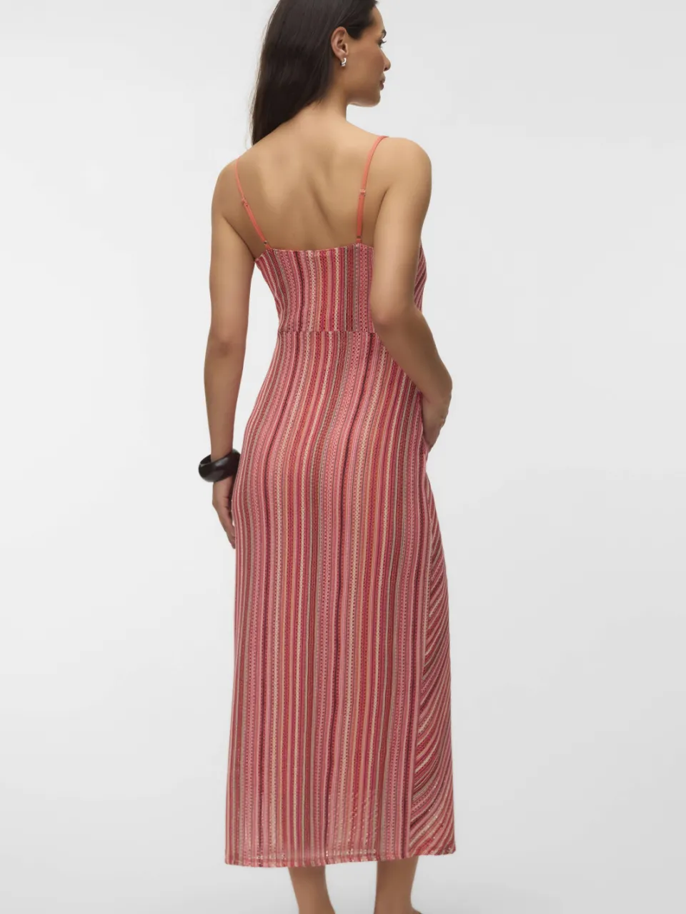 Vero Moda gestreepte gehaakte zwangerschapsmaxijurk koraalrood, foto 6