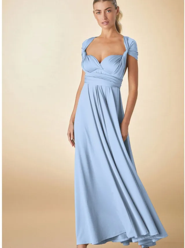 Next Dames - Jersey multiway maxi-jurk voor bruidsmeisjes en bruiloftsgasten - Blauw Pastel Blue