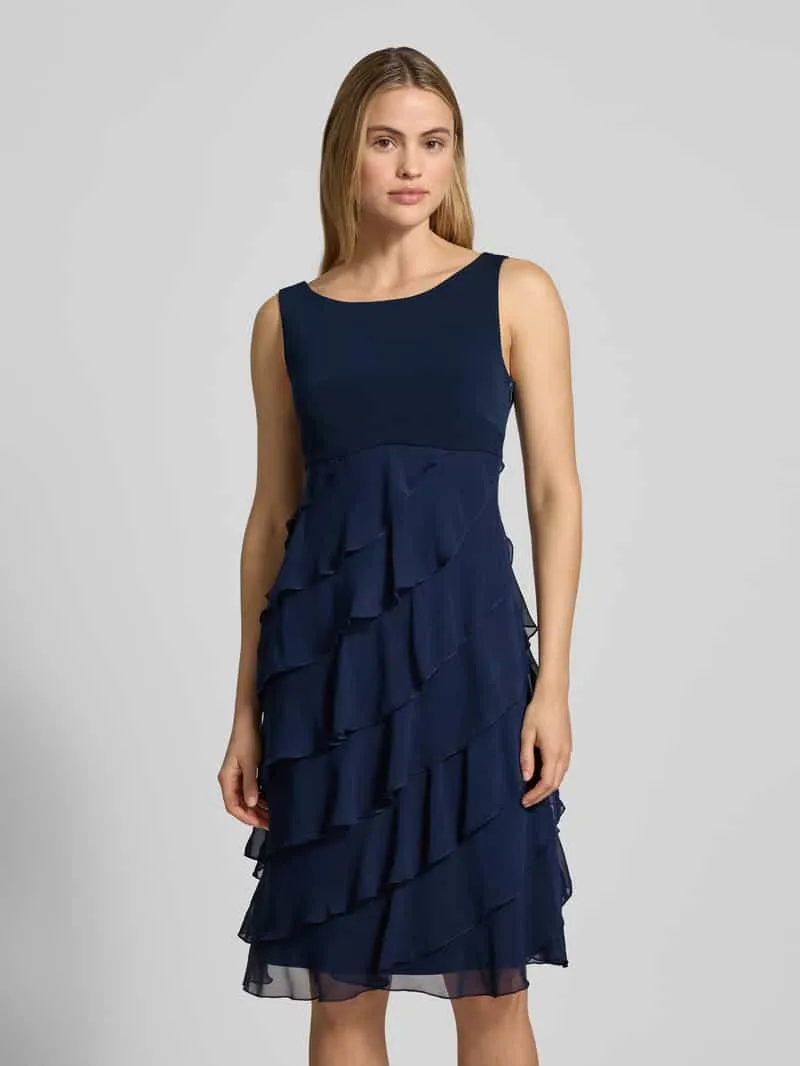 Swing Knie-lange cocktailjurk met volants Donkerblauw