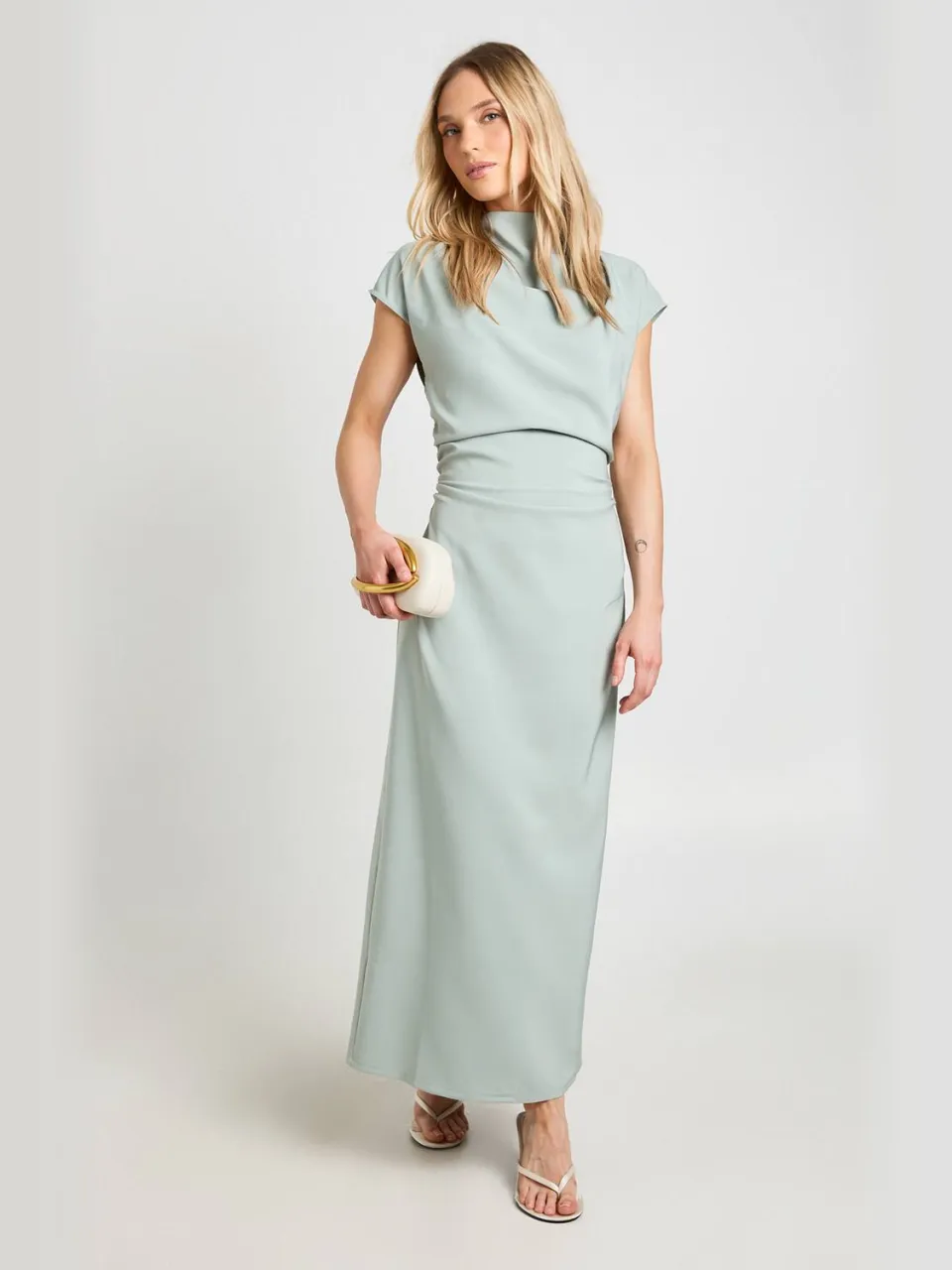 boohoo Dames Petite Jurk Met Gerimpelde Taille En Open Rug Midaxi Lengte verstandig, foto 2