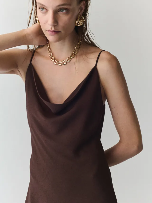 Mango midi zomerjurk met open rug - bruin, foto 3