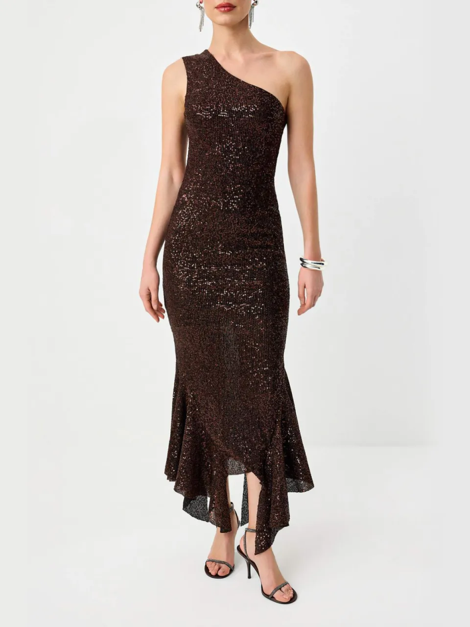 Trendyol TRENDYOLMİLLA Dames Bruin Effen Midi Mouwloos Asymmetrisch Jurken, foto 2