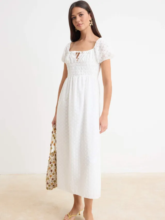 Trendyol TRENDYOLMİLLA Dames Wit Effen Maxi Kort Skater Jurken
