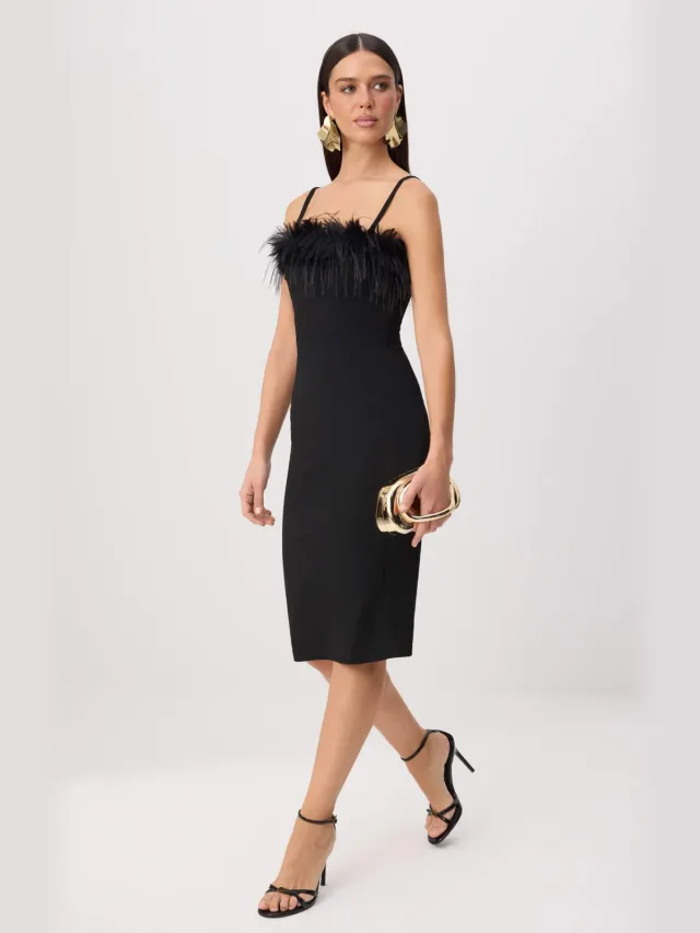 Trendyol TRENDYOLMİLLA Dames Zwart Effen Midi Mouwloos Bodycon Jurken
