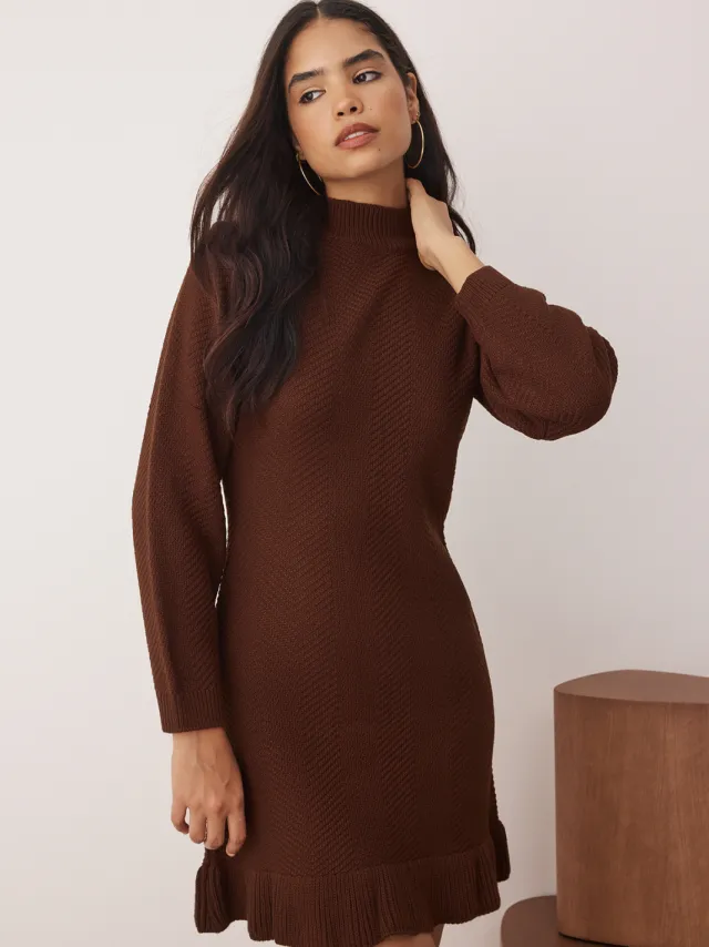Trendyol TRENDYOLMİLLA Dames Bruin Effen Extra Kort / Super Mini Lang Casual A-lijn Jurken