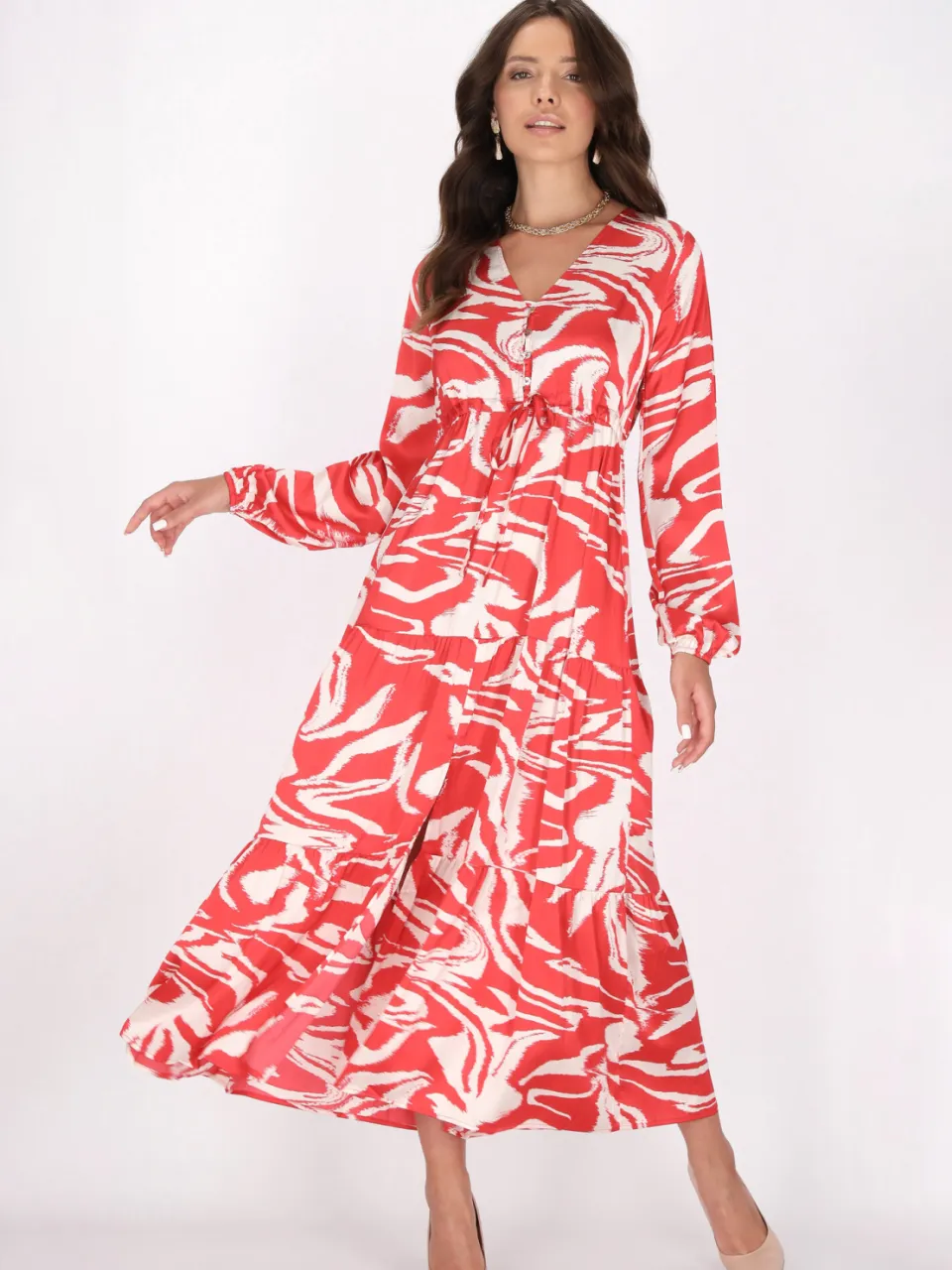 Faina Jurk Dames rood wol wit