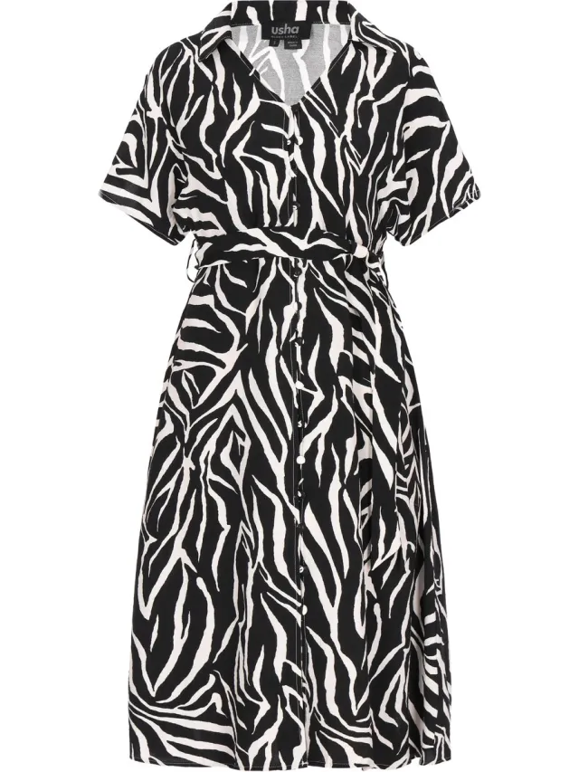 Usha Dress black offwhite