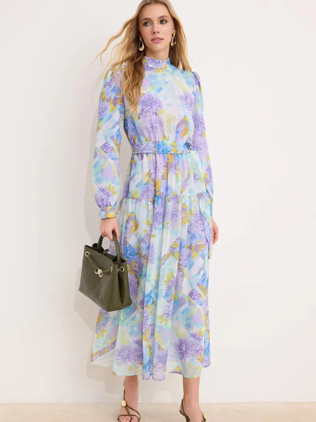 Turkishsouq Lange maxi-jurk met bloemenprint voor dames, casual/dagelijks, A-lijn model, geschikt voor hijab. Roze
