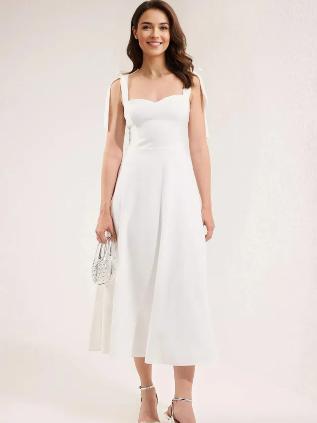 Trendyol TRENDYOLMİLLA Dames Wit Effen Maxi Mouwloos Stijlvol/Avond Skater Jurken