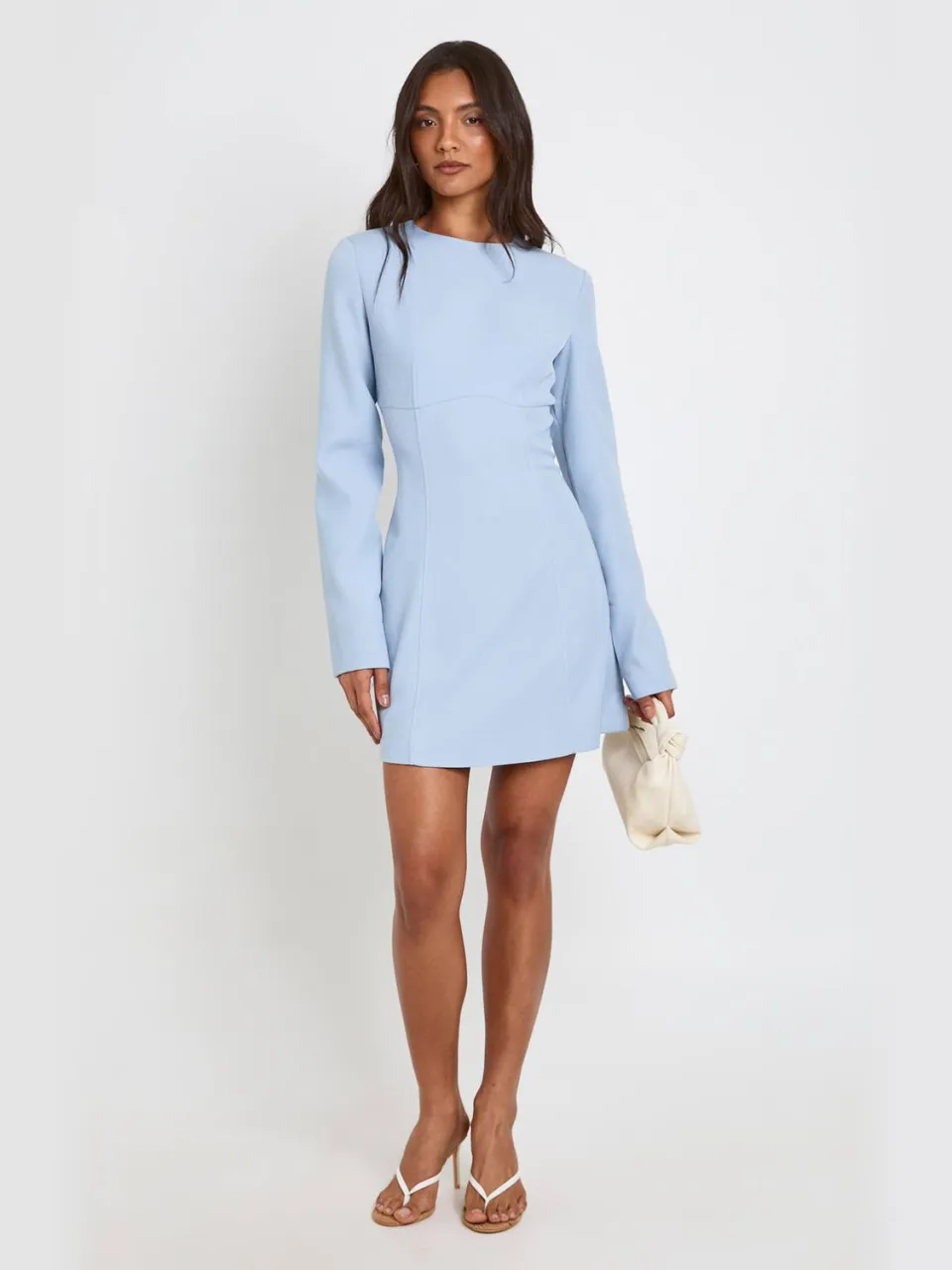 boohoo Dames Lange Getailleerde Shift Jurk Met Lange Mouwen lichtblauw, foto 2