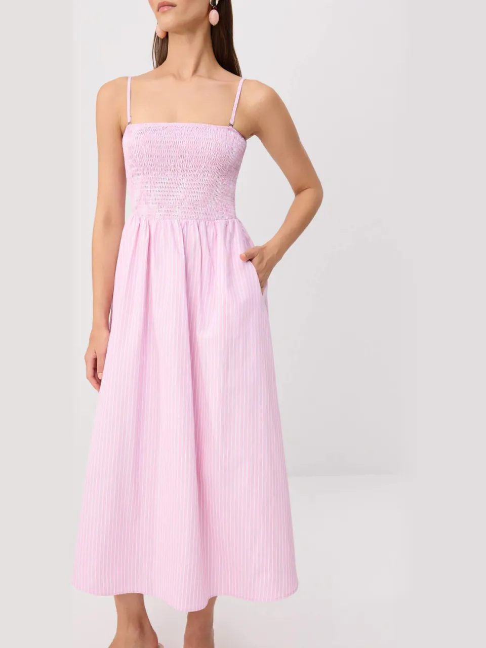 Trendyol TRENDYOLMİLLA Dames Roze Gestreept Midi Mouwloos Skater Jurken, foto 2