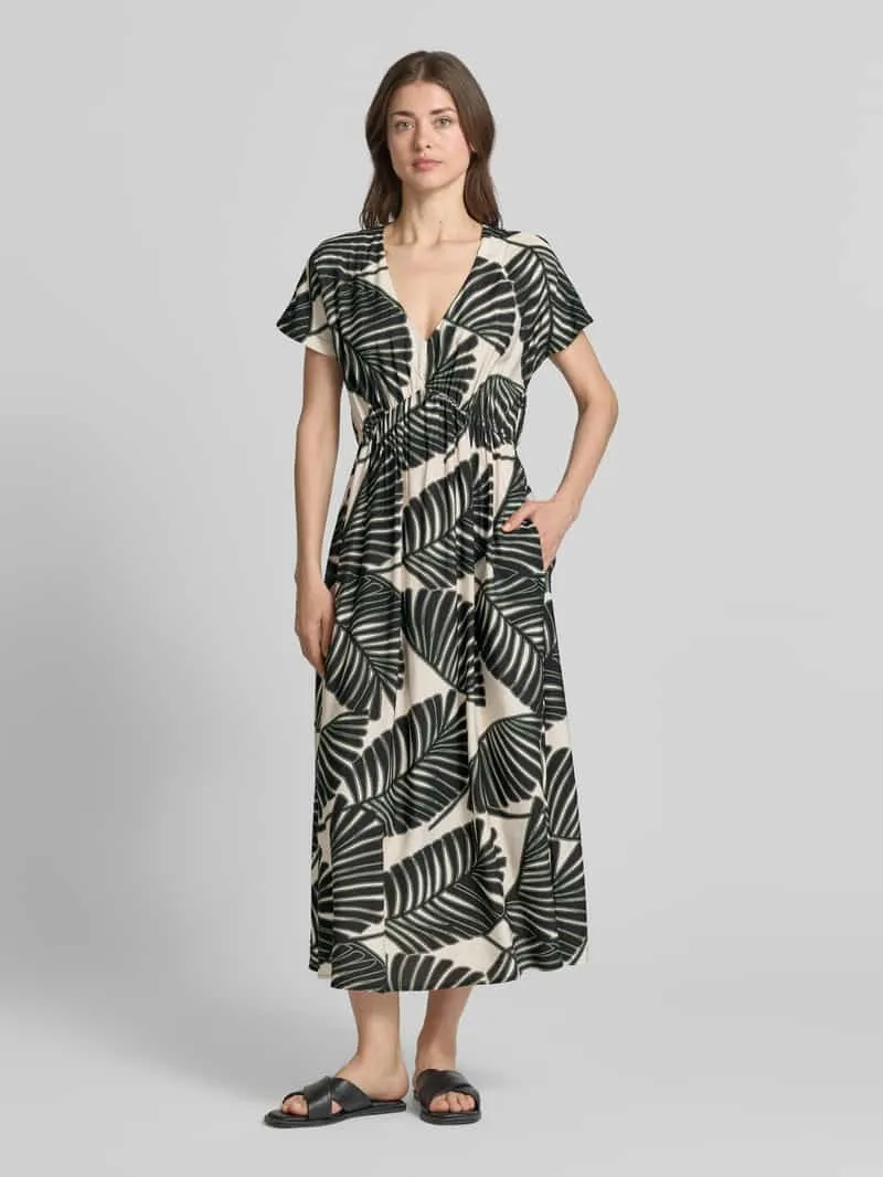 Christian Berg Woman Selection midi-jurk van viscosemix met florale all-over print Zand