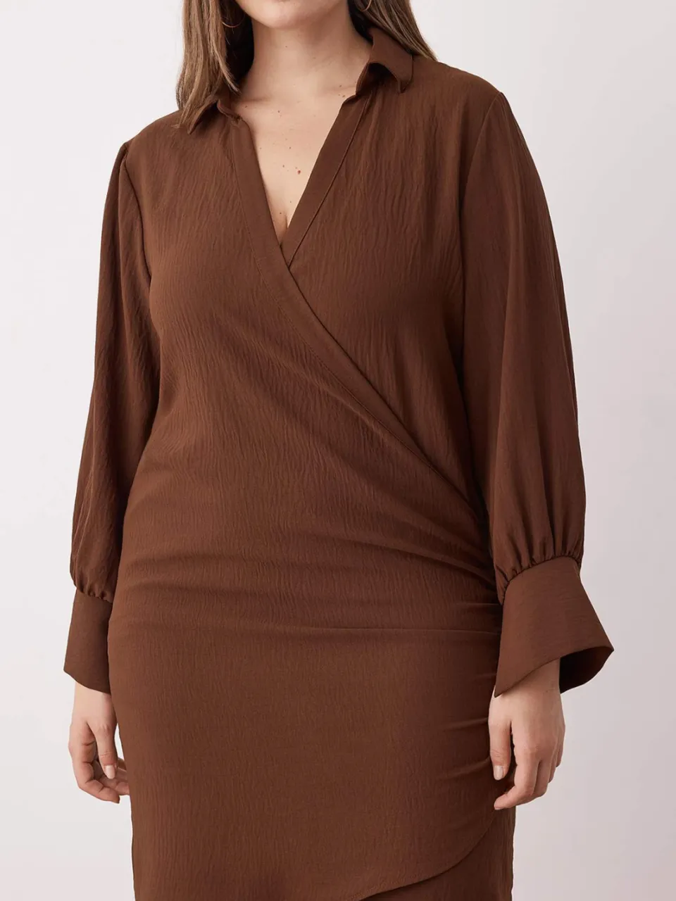 Trendyol Curve Dames Bruin Effen Kort / Mini Lang Casual Double-breasted Grote maten Jurk, foto 2
