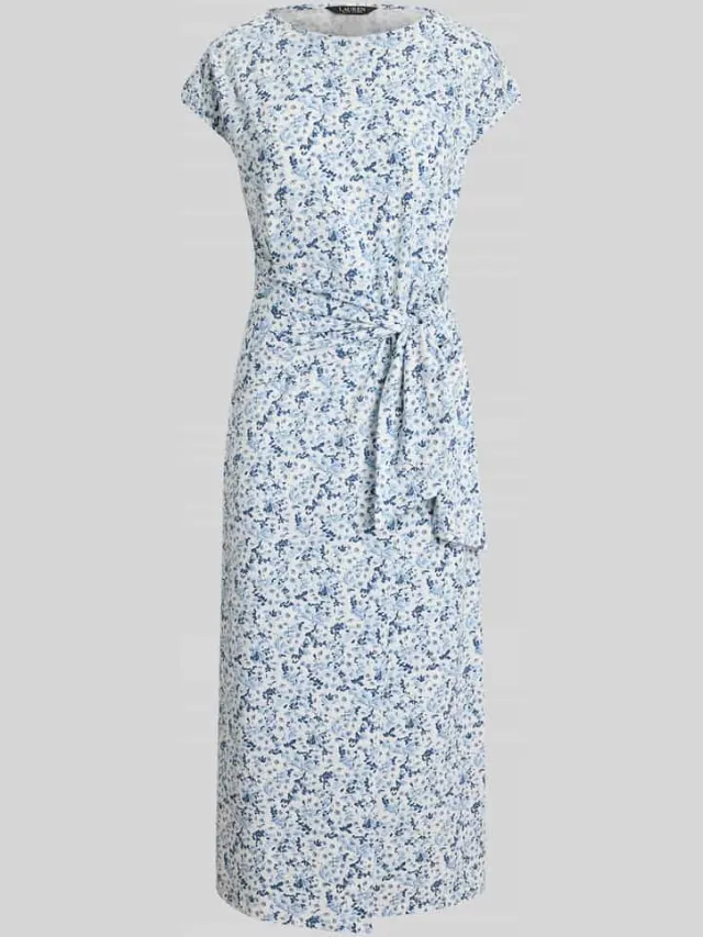 Lauren Ralph Lauren Jurk van katoenmix met knoopdetail lichtblauw gemêleerd, foto 2