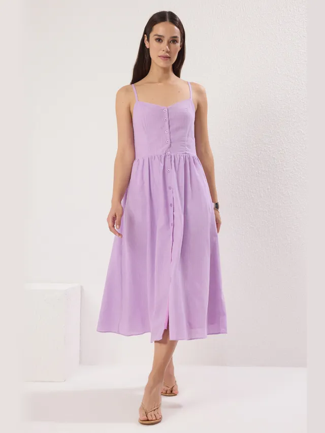 Trendyol TRENDYOLMİLLA Dames Paars Effen Midi Mouwloos Casual Skater Jurken Lila