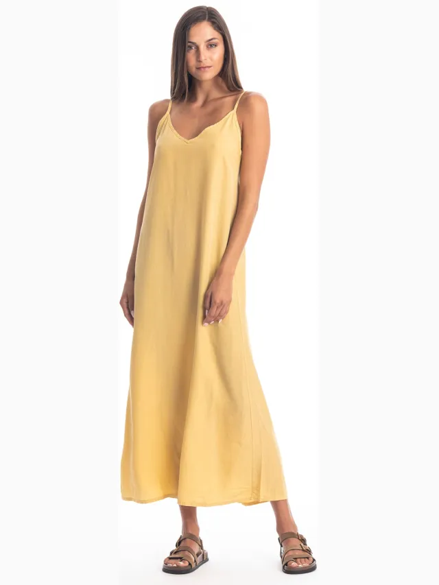 RAVENS VIEW IBIZA dames vegan Midi Jurk Selena Goud Geel