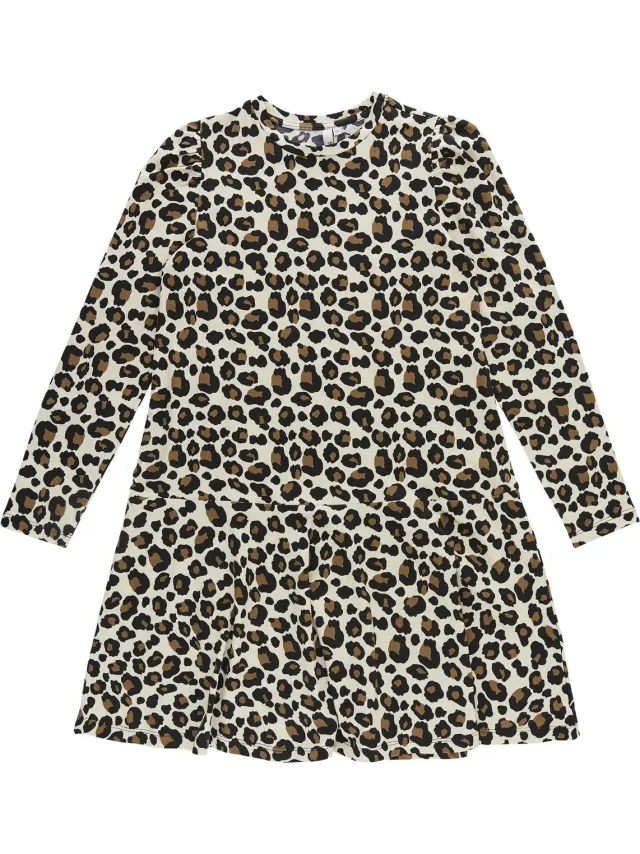 Pieces Little Pieces LPMULIA PUFF LS DRESS BC Meisjes Jurk Buttercream AOP:Leo