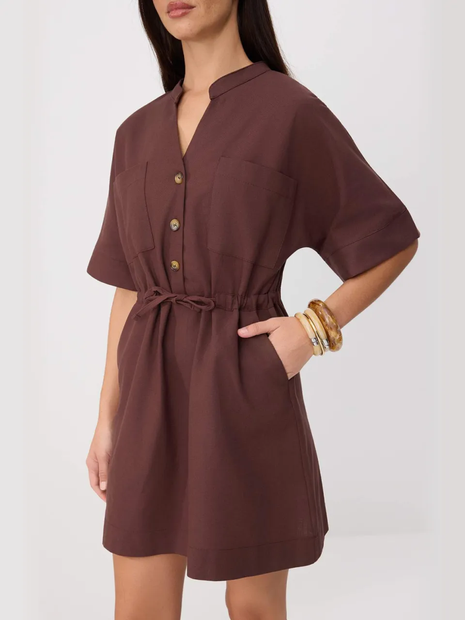 Trendyol TRENDYOLMİLLA Dames Bruin Effen Kort / Mini Kort Casual A-lijn Jurken, foto 2
