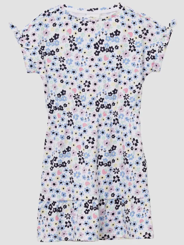 S.Oliver female - Katoenen T-shirt met print all-over en plooitjes wit