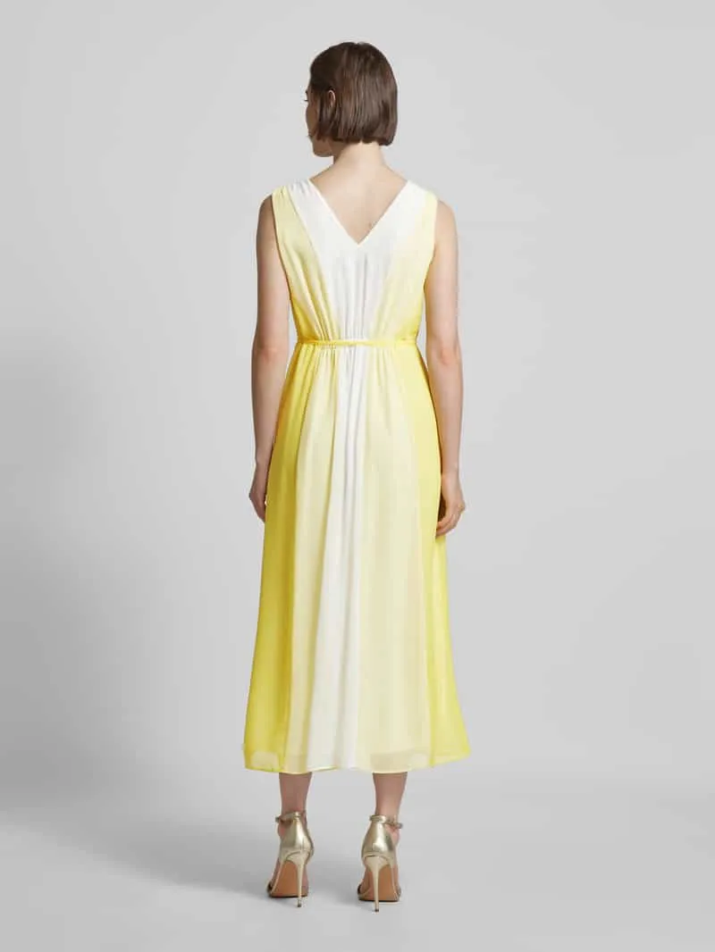 Comma Midi-jurk in wikkellook geel, foto 3