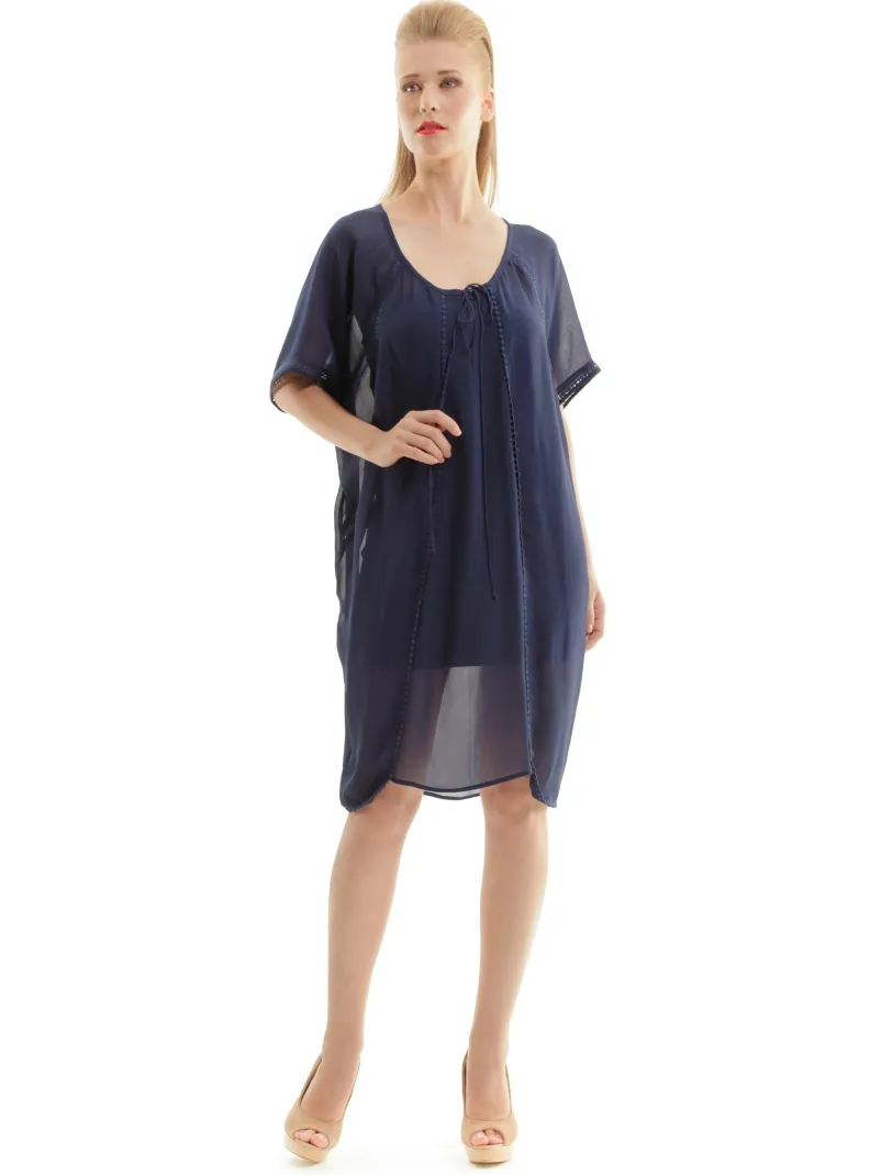 Conquista Transparante jurk in etnische stijl Marineblauw
