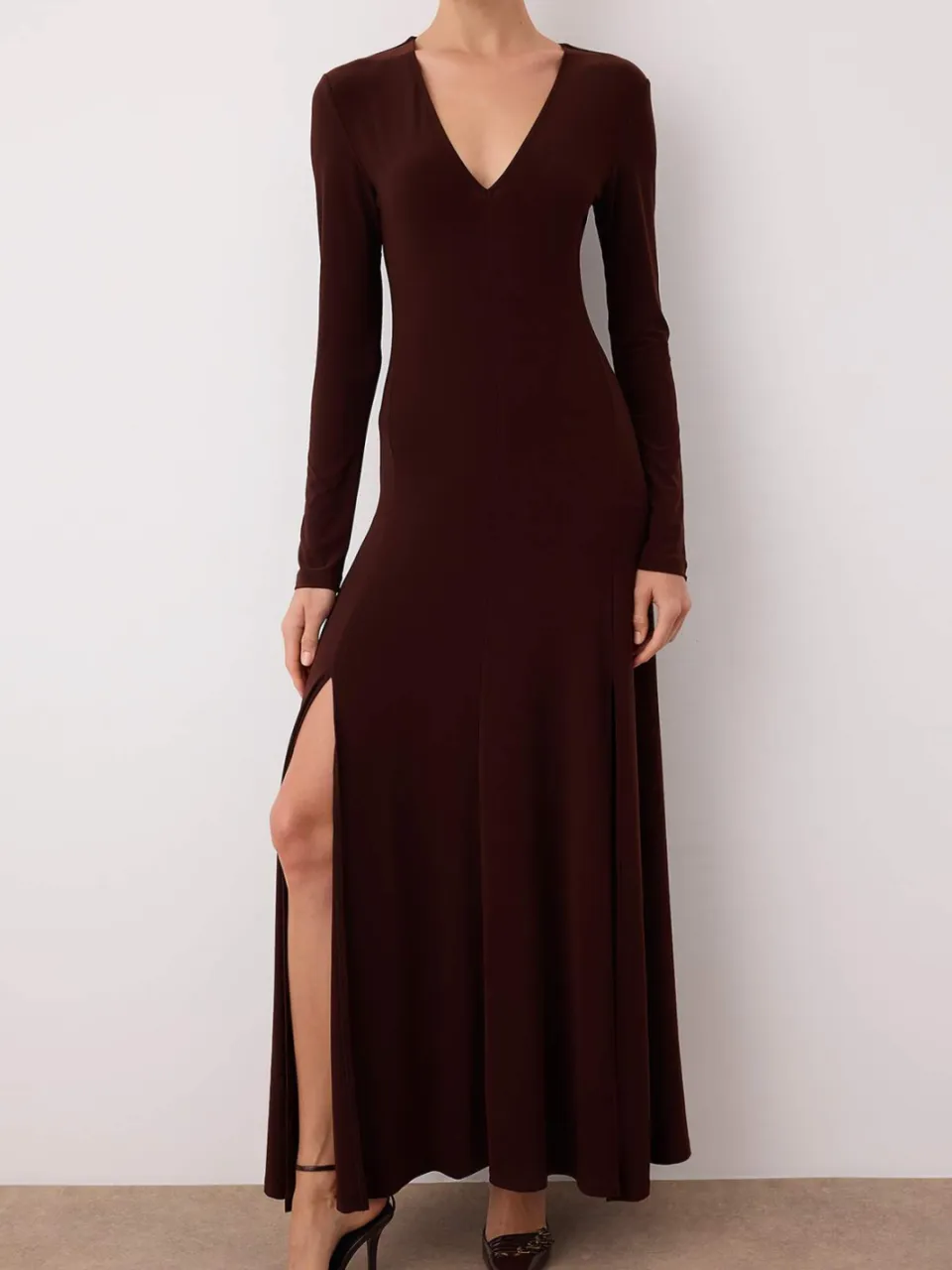 Trendyol TRENDYOLMİLLA Dames Bruin Effen Maxi Lang Avond / Dagelijks Bodycon Jurken, foto 2