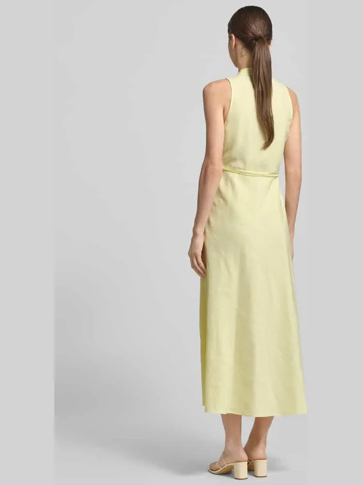 LUISA CERANO Midi-jurk met V-hals en bindceintuur lichtgeel, foto 4