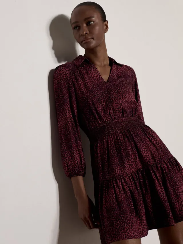 Apricot Minijurk van een shirt met vage stippenprint Burgundy