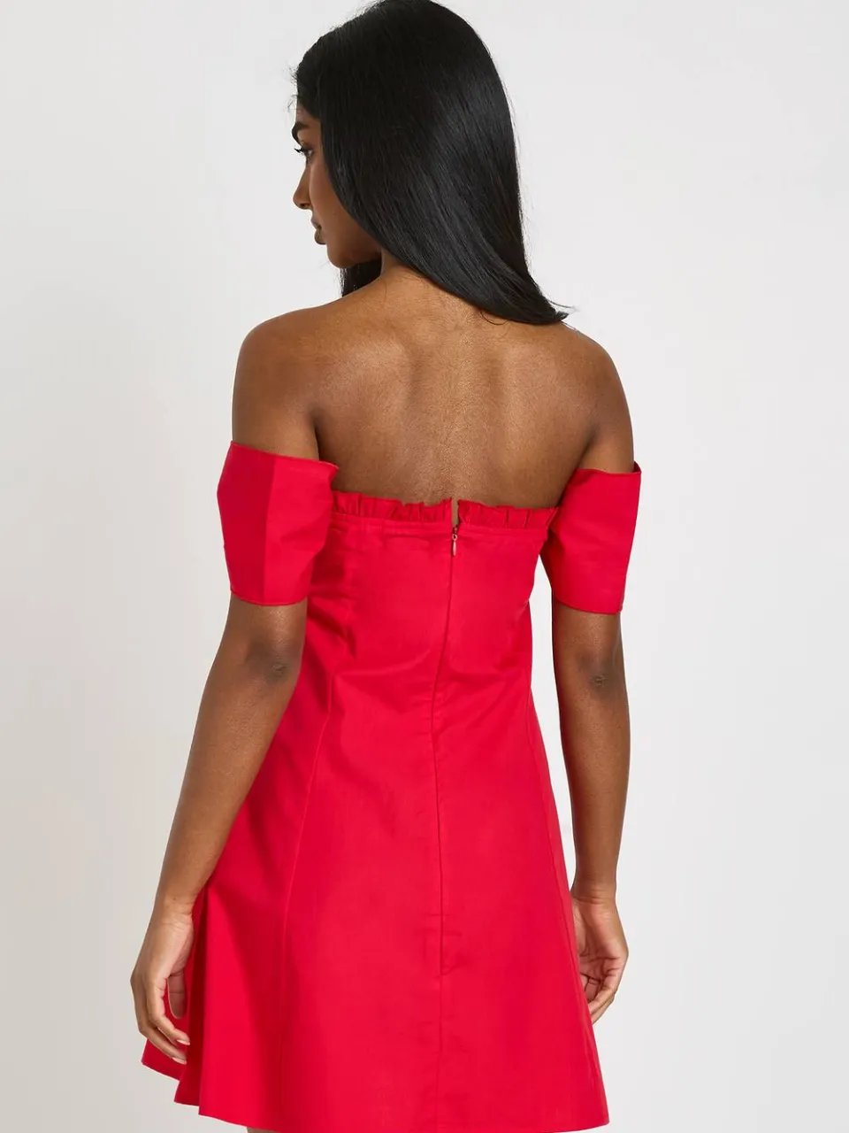 boohoo Dames Mini-jurk Met Bardothals En Gerimpelde Buste rood, foto 2