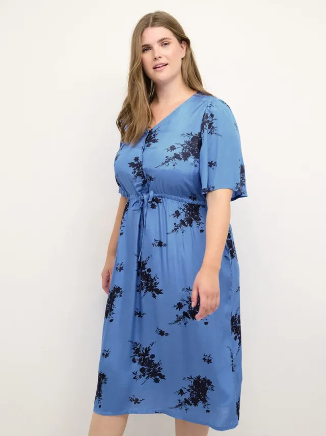 Kaffe Curve KCganja Dress Dames Jurk Regatta, Black Flower Print