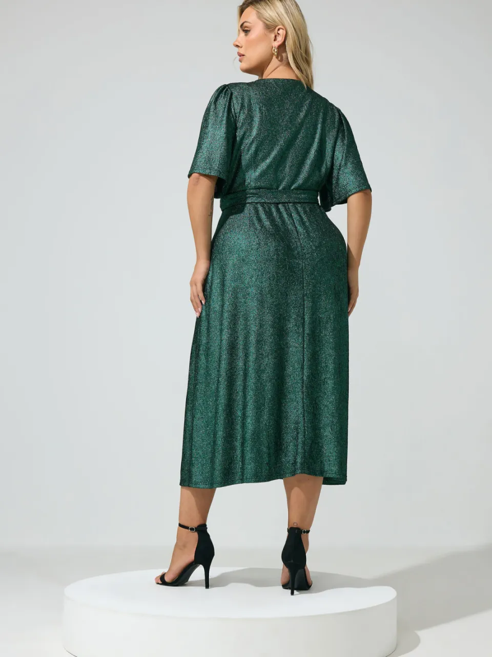 Yours London Groene Metallic Maxiwikkeljurk, foto 3