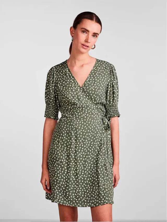 Pieces PCTALA 2/4 WRAP DRESS NOOS BC Dames Jurk Laurel Wreath;Small Flower