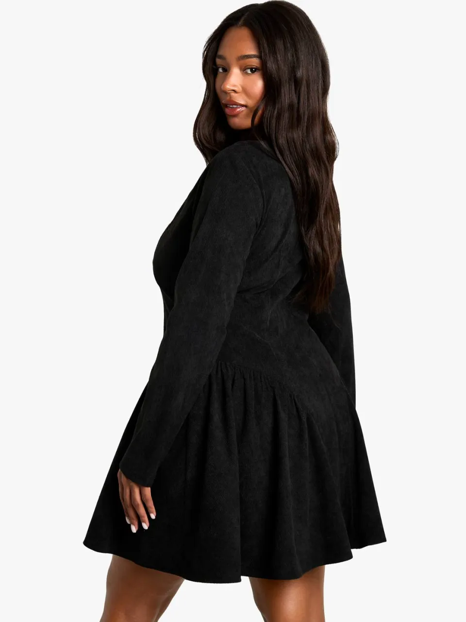 boohoo Dames plus cord melkmeid skater jurk zwart, foto 2