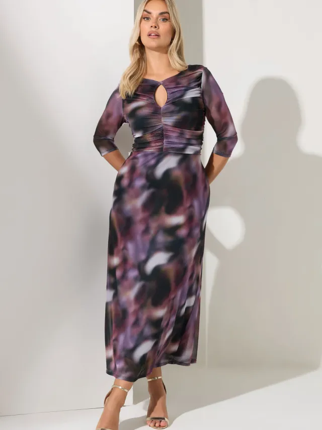 Yours London Paarse Mesh Maxijurk Met Wazige Print Purple