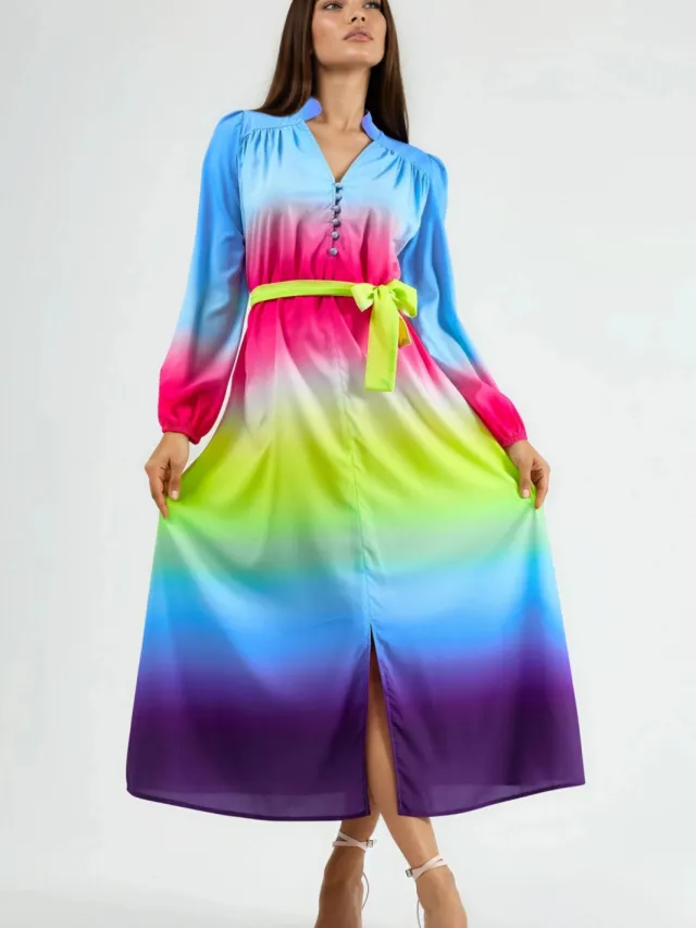 MSN Collection Ombre Maxi Jurk met Riempje Blauw
