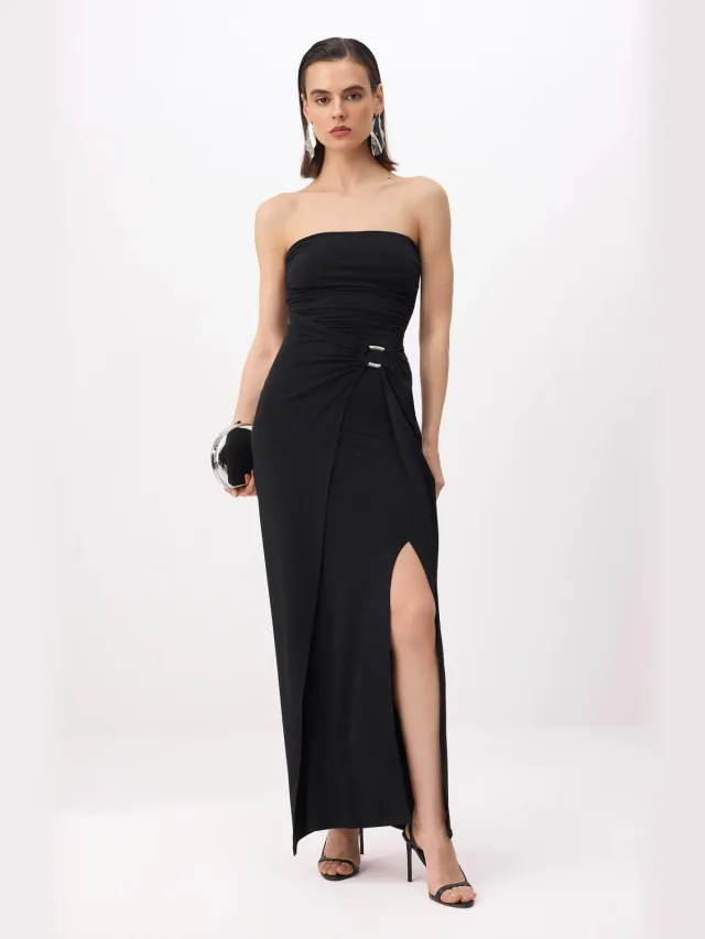 Trendyol TRENDYOLMİLLA Dames Zwart Effen Maxi Mouwloos Diploma-uitreiking / Gala Recht Avond & Gala Jurk
